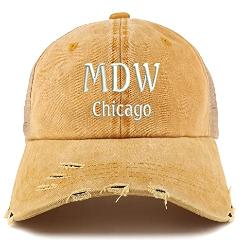 Trendy Apparel Shop MDW Chicago Embroidered Frayed Bill Trucker Mesh Back Cap
