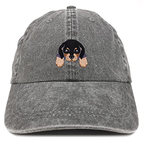 Trendy Apparel Shop Dachshund Patch Pigment Dyed Washed Baseball Cap