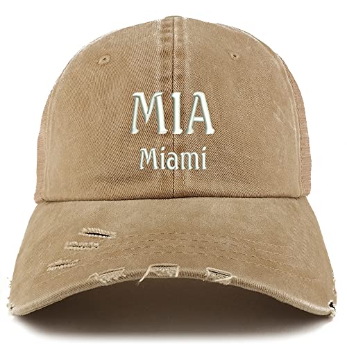 Trendy Apparel Shop MIA Miami Embroidered Frayed Bill Trucker Mesh Back Cap