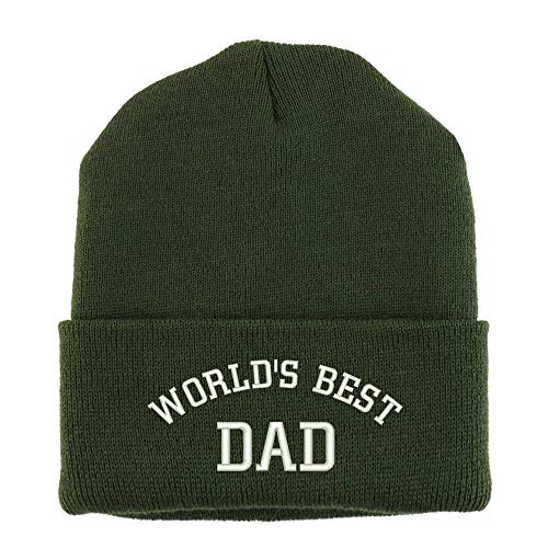 Trendy Apparel Shop World's Best Dad Embroidered Made in USA Cuff Folded Acylic Knit Winter Beanie Hat