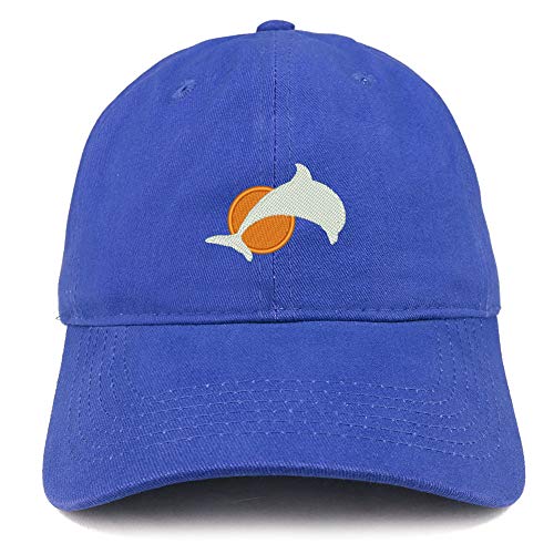 Trendy Apparel Shop Small Dolphin Sun Embroidered Unstructured Cotton Dad Hat