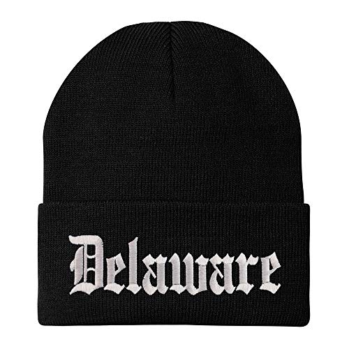 Trendy Apparel Shop Delaware State Old English Embroidered Long Cuff Beanie