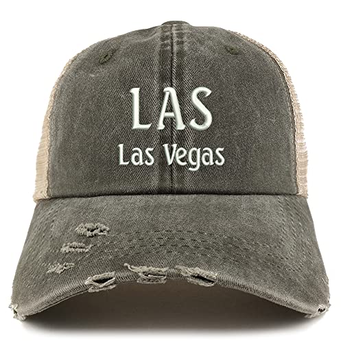 Trendy Apparel Shop LAS Las Vegas Embroidered Frayed Bill Trucker Mesh Back Cap
