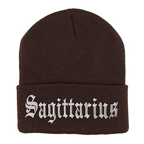 Trendy Apparel Shop Sagittarius Old English Embroidered Long Cuff Beanie