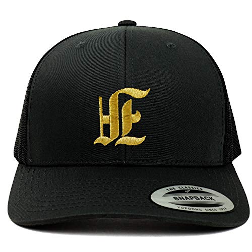 Trendy Apparel Shop Old English Gold F Embroidered Retro Trucker Mesh Baseball Cap