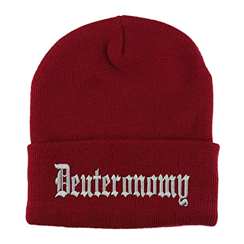 Trendy Apparel Shop Deuteronomy Old English Embroidered Long Cuff Beanie