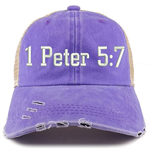 Trendy Apparel Shop 1 Peter 5:7 Frayed Bill Trucker Mesh Back Cap