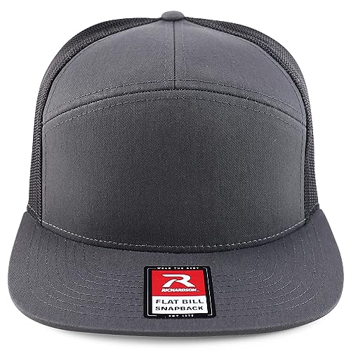 Trendy Apparel Shop Structured High Profile 7 Panel Flat Bill Mesh Back Snapback Cap