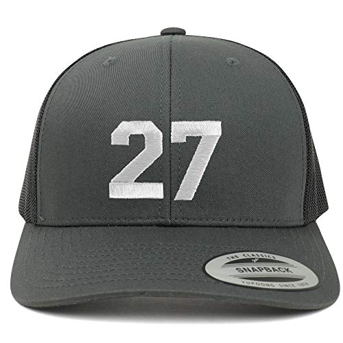 Trendy Apparel Shop Number 27 White Thread Embroidered Retro Trucker Mesh Cap