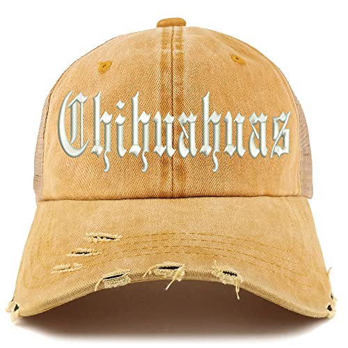 Trendy Apparel Shop Old English Chihuahuas Frayed Bill Trucker Mesh Back Cap