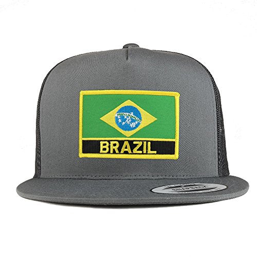 Trendy Apparel Shop Brazil Flag 5 Panel Flatbill Trucker Mesh Snapback Cap