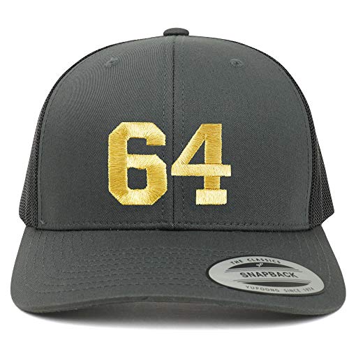 Trendy Apparel Shop Number 64 Gold Thread Embroidered Retro Trucker Mesh Cap