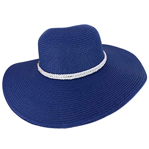 Trendy Apparel Shop Anchor Decorated Band Paper Braid Wide Brim Sun Hat