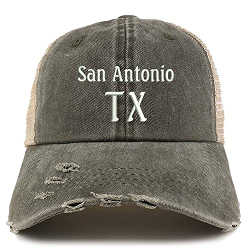 Trendy Apparel Shop San Antonio TX Embroidered Frayed Bill Trucker Mesh Back Cap