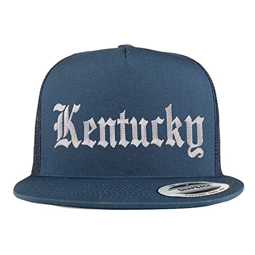 Trendy Apparel Shop Kenturky State Old English 5 Panel Flatbill Trucker Mesh Cap