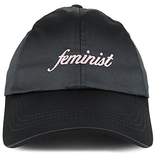 Trendy Apparel Shop Women's Feminist Embroidered Satin Structured Adjustable Baseball Cap