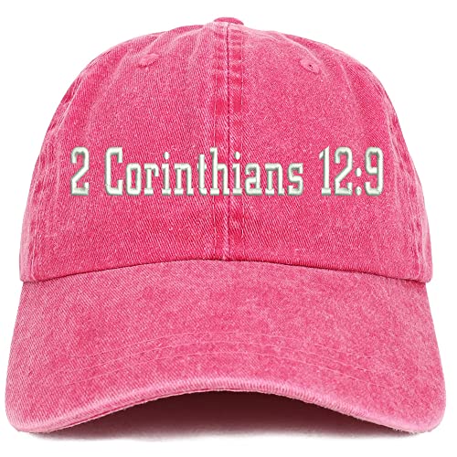 Trendy Apparel Shop 2 Corinthians 12:9 Washed Pigment Dyed Baseball Cap
