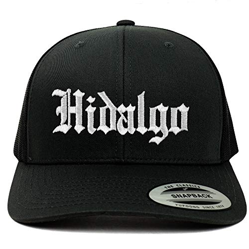 Trendy Apparel Shop Old English Hidalgo White Embroidered Retro Trucker Mesh Cap