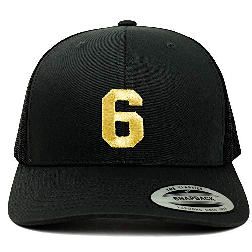 Trendy Apparel Shop Number 6 Gold Thread Embroidered Retro Trucker Mesh Cap