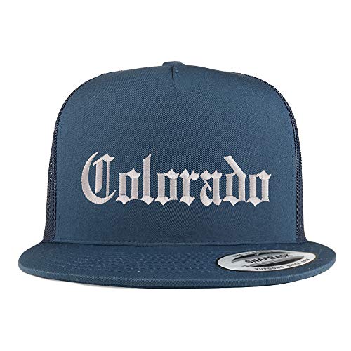 Trendy Apparel Shop Colorado State Old English 5 Panel Flatbill Trucker Mesh Cap