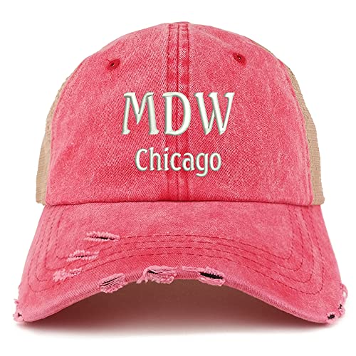 Trendy Apparel Shop MDW Chicago Embroidered Frayed Bill Trucker Mesh Back Cap