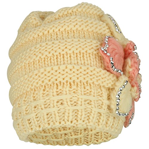 Trendy Apparel Shop Studded Floral Knitted Fleece Lined Beanie and Knit Scarf Set 2PC
