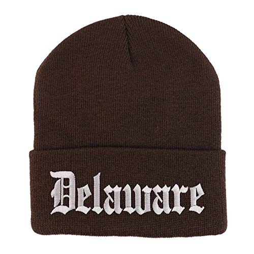 Trendy Apparel Shop Delaware State Old English Embroidered Long Cuff Beanie