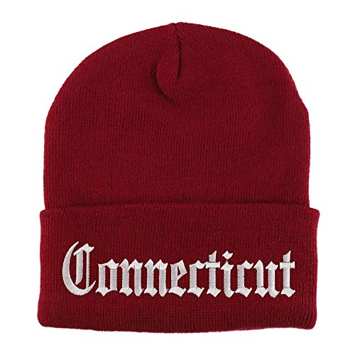 Trendy Apparel Shop Connectiut State Old English Embroidered Long Cuff Beanie