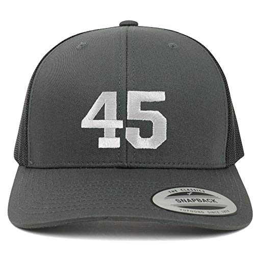 Trendy Apparel Shop Number 45 White Thread Embroidered Retro Trucker Mesh Cap