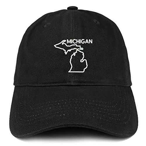 Trendy Apparel Shop Michigan Text State Outline State Embroidered Cotton Dad Hat