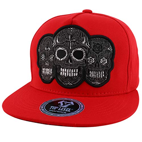 Trendy Apparel Shop Three Skulls Embroidered 5 Panel Flatbill Snapback Baseball Cap