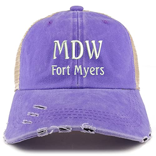 Trendy Apparel Shop MDW Fort Myers Embroidered Frayed Bill Trucker Mesh Back Cap
