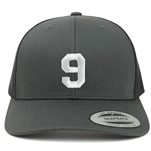 Trendy Apparel Shop Number 9 White Thread Embroidered Retro Trucker Mesh Cap