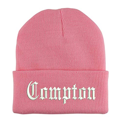 Trendy Apparel Shop Compton Old English Embroidered Made in USA Cuff Folded Acylic Knit Winter Beanie Hat