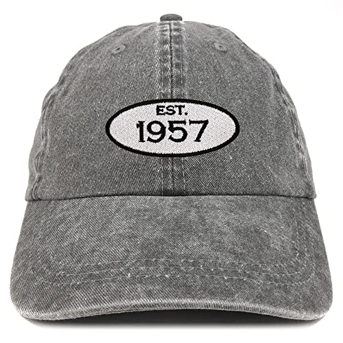 Trendy Apparel Shop Established 1957 Embroidered 67th Birthday Gift Pigment Dyed Washed Cotton Cap