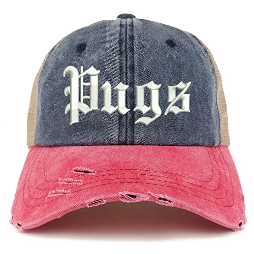 Trendy Apparel Shop Old English Pugs Frayed Bill Trucker Mesh Back Cap