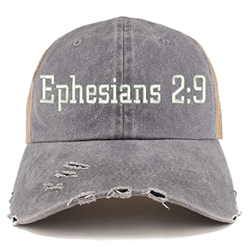Trendy Apparel Shop Ephesians 2:9 Frayed Bill Trucker Mesh Back Cap