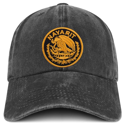 Trendy Apparel Shop Nayarit Mexico Gold Embroidered Patch Pigment Dyed Washed Baseball Cap