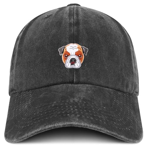 Trendy Apparel Shop Bulldog Embroidered Patch Pigment Dyed Soft Cotton Baseball Cap