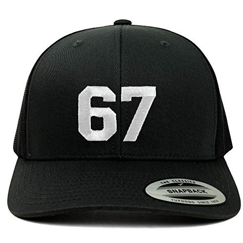 Trendy Apparel Shop Number 67 White Thread Embroidered Retro Trucker Mesh Cap