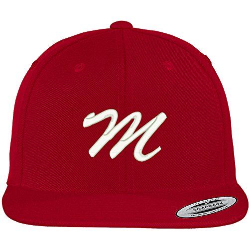 Trendy Apparel Shop Letter M Brushed Script Embroidered Flat Bill Snapback Baseball Cap