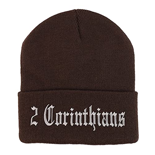 Trendy Apparel Shop 2 Corinthians Old English Embroidered Long Cuff Beanie