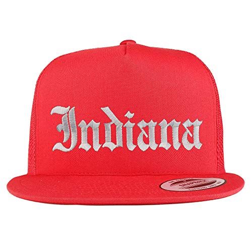 Trendy Apparel Shop Indiana State Old English 5 Panel Flatbill Trucker Mesh Cap