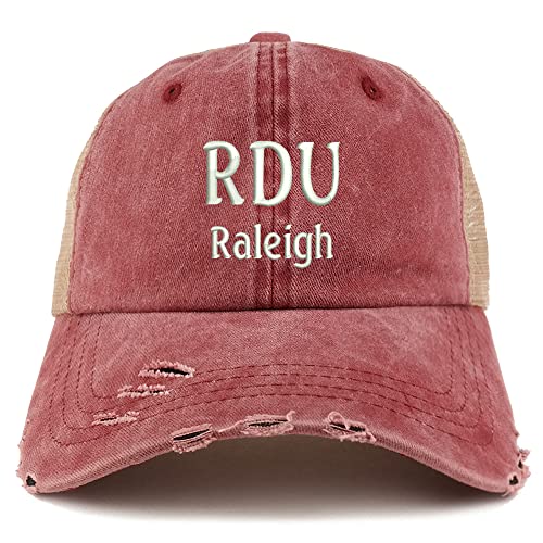 Trendy Apparel Shop RDU Raleigh Embroidered Frayed Bill Trucker Mesh Back Cap