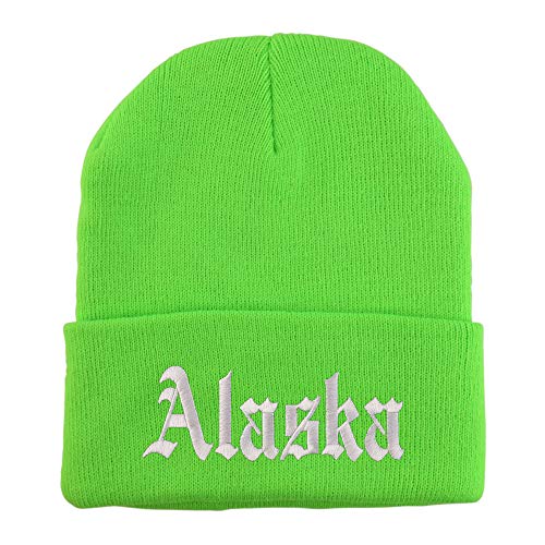 Trendy Apparel Shop Alaska State Old English Embroidered Long Cuff Beanie
