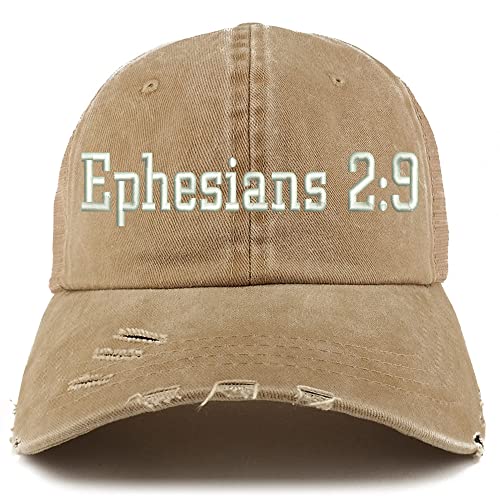 Trendy Apparel Shop Ephesians 2:9 Frayed Bill Trucker Mesh Back Cap