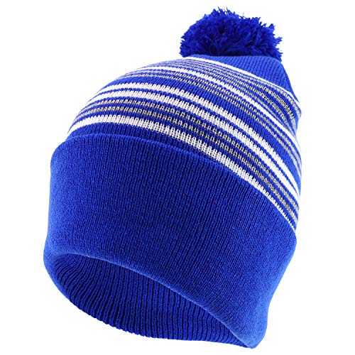 Trendy Apparel Shop Multi Color Striped Pom Pom Winter Beanie Hat
