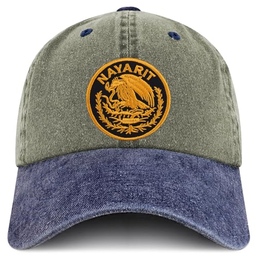 Trendy Apparel Shop Nayarit Mexico Gold Embroidered Patch Pigment Dyed Washed Baseball Cap