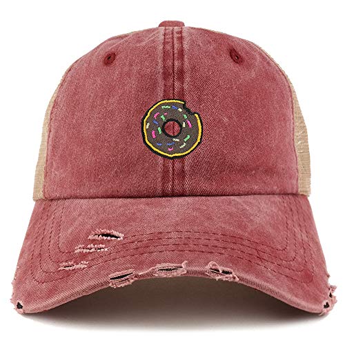 Trendy Apparel Shop Donut Patch Pigment Dyed Mesh Back Frayed Bill Trucker Cap