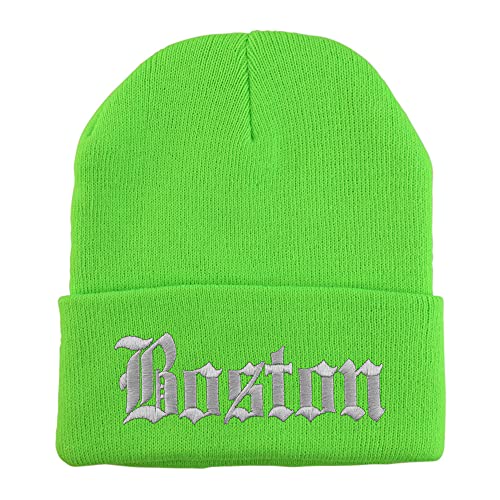 Trendy Apparel Shop Boston Old English Embroidered Long Cuff Beanie